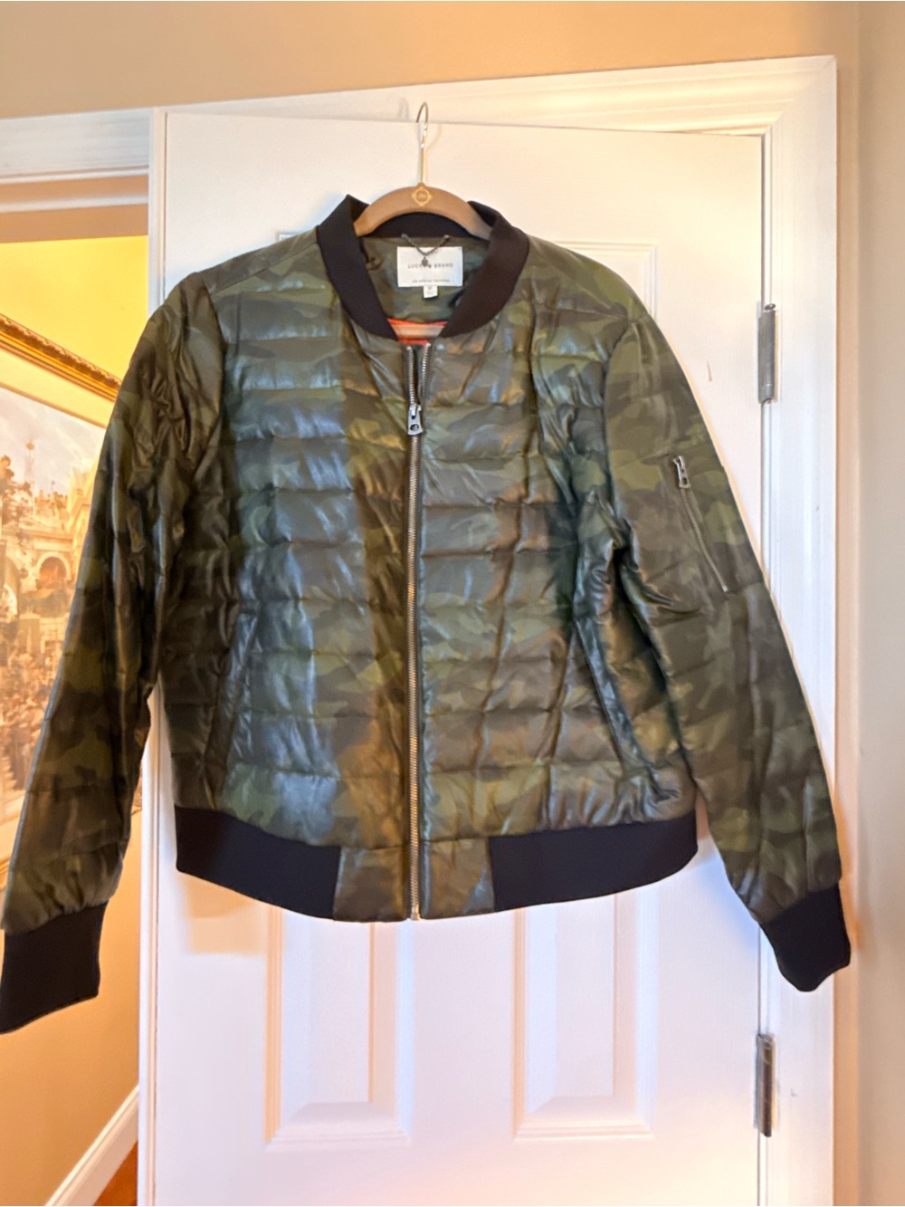 Lucky Brand Olive Green Camo Quilted Bomber Jacket